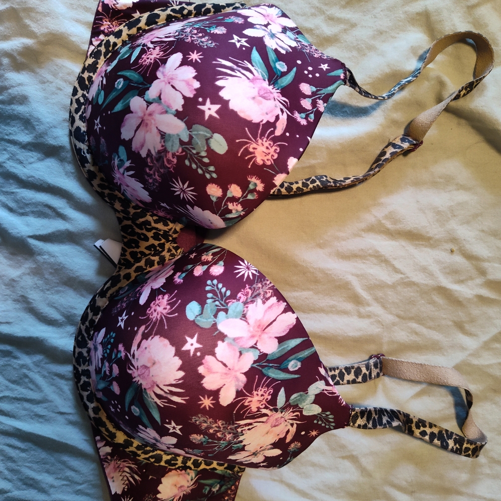 Victoria's Secret Plum Floral Underwire Bra with Leopard Straps